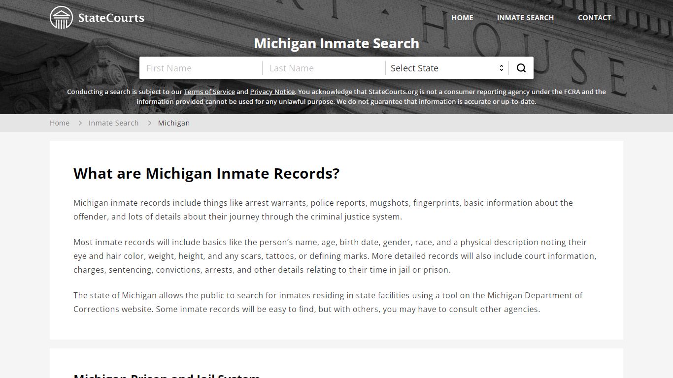 Michigan Inmate Search, Prison and Jail Information - StateCourts